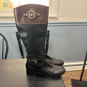 Michael Kors Black Brown Gold Tone Hardware Tall leather Boots Size 11 Medium